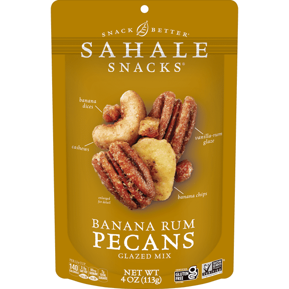 Sahale Snacks Banana Rum Flavored Pecans Glazed Mix, Gluten-Free, 4 oz Pouch