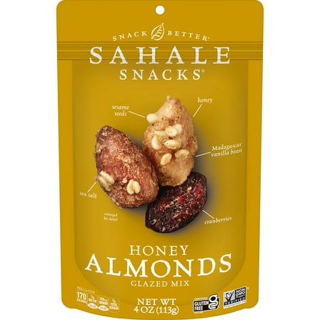 Sahale Snacks Glazed Mix of Honey Almonds, 4oz Bag – Sweet & Savory Nut Blend, Gluten-Free, Non-GMO