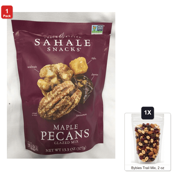 Sahale Snacks Maple Pecan Glazed Mix, 1 Bag, 13.3 oz, with Bybies Trail Mix, 2 oz