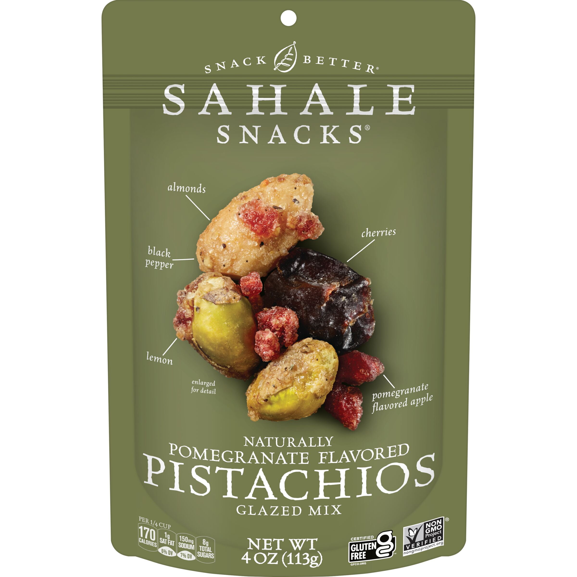 Sahale Snacks Glazed Mix of Naturally Pomegranate Flavored Pistachios, 4oz Pouch  Sweet & Savory Nut Blend, Gluten-Free, Non-GMO