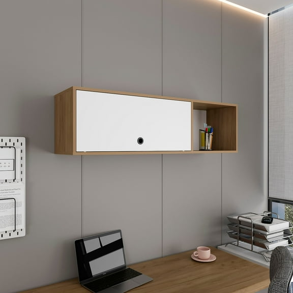Sahara 47" Wide One - Door Wall Cabinet With Three Shelves And Pull Up Door For Home Office, Living Room, Kitchen, Garage