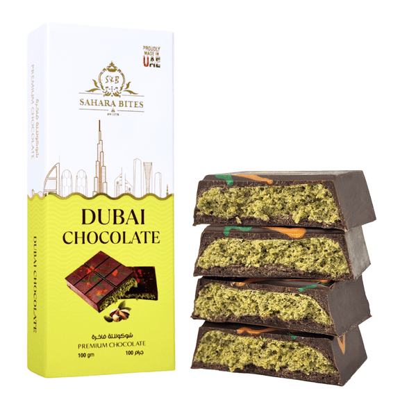 Sahara Bites Dubai Premium Kunafa Pistachio Chocolate Bar, Viral Luxury Dessert From UAE, Kunafa Pistachio Cream, 3.5 oz (100 g)