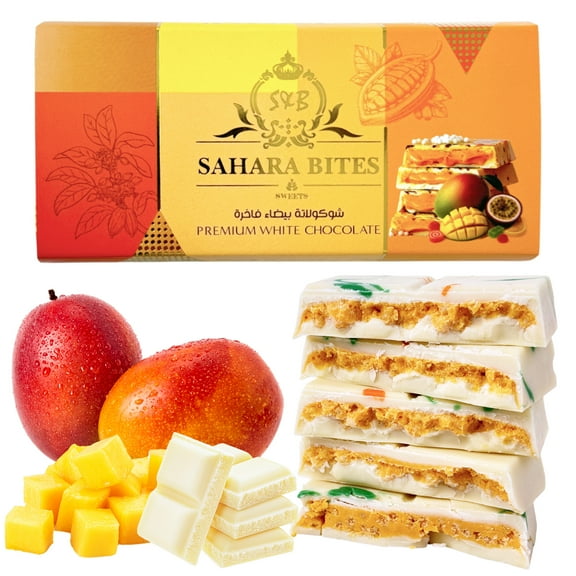 Sahara Bites Dubai Premium White Chocolate Bar With Mango Filling, Viral Luxury Dessert Candy, 6.35 oz (180 g)