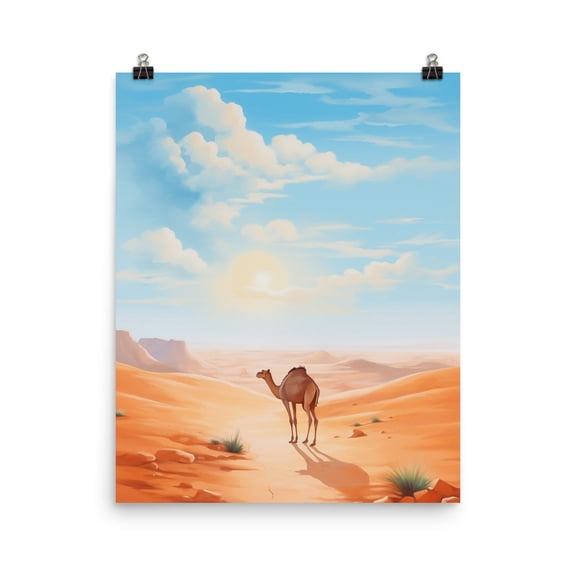 Sahara Desert Camel Print, North Africa Wall Art, African Landscape Desertscape Decor, Saharan Nature Artwork #3496, Stretched Canvas Size 8x12