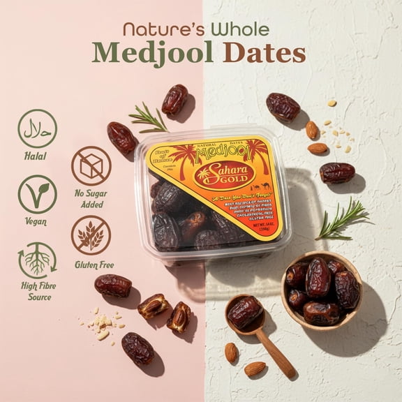 Sahara Gold Non Pitted Medjool Dates, Whole, Gluten-Free, Soft Chewy, 14 oz