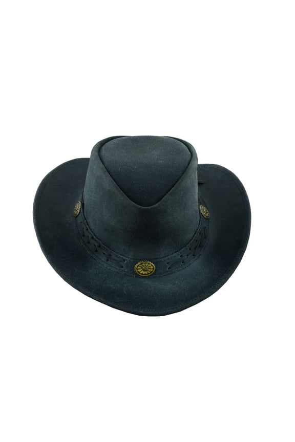 Sahara Leather Hats Western Style for Men and Women shapeable Wide Brim Vintage - L - Black