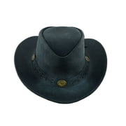 Sahara Leather Hats Western Style for Men and Women shapeable Wide Brim Vintage - S - Black