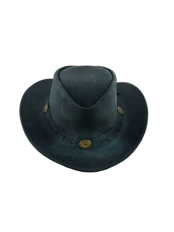 Sahara Leather Hats Western Style for Men and Women shapeable Wide Brim Vintage - S - Black
