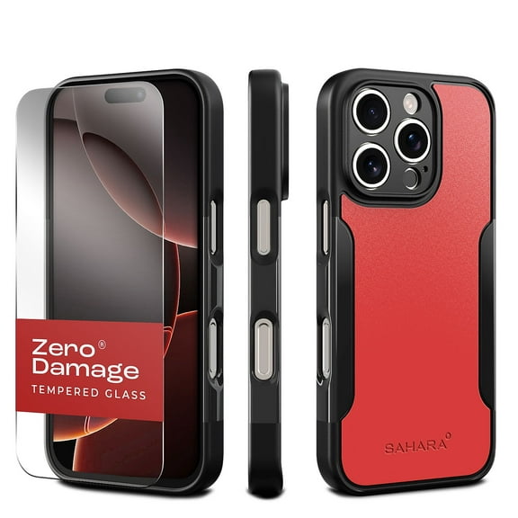 SaharaCase Classic MagSafe Rugged Case with Tempered Glass Screen Protector for iPhone 16 Pro Shock