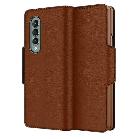 SaharaCase - Leather Folio Wallet Case for Samsung Galaxy Z Fold3 5G - Brown