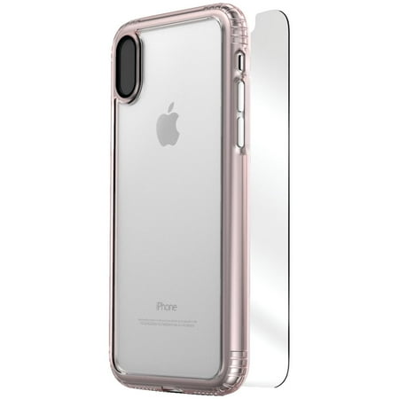 SaharaCase - Clear Case with Glass Screen Protector for Apple iPhone X and XS - Rose Gold
