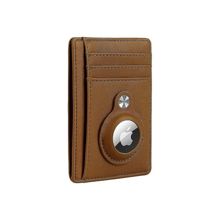 SaharaCase - Slim Genuine Leather Wallet Case for Apple AirTag - Brown