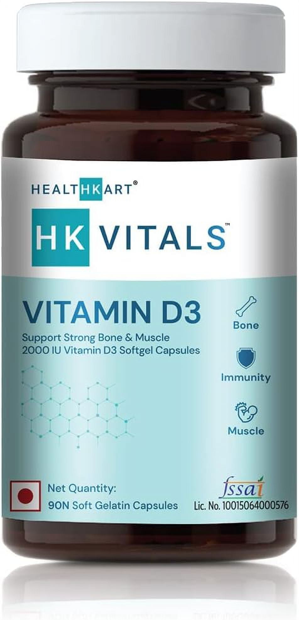 Saheb HK Vitals Vitamin D3 (2000 IU), with Sunflower Oil, Promotes