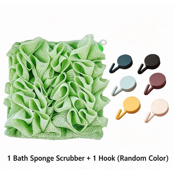 Sahpxhe 2-In-1 Drawstring Bath Sponge,Exfoliating Washcloth Portable Shower Loofah,Include 1 Hook(Random Color)For Face and Body Cleansing,6.8X6.8in Green