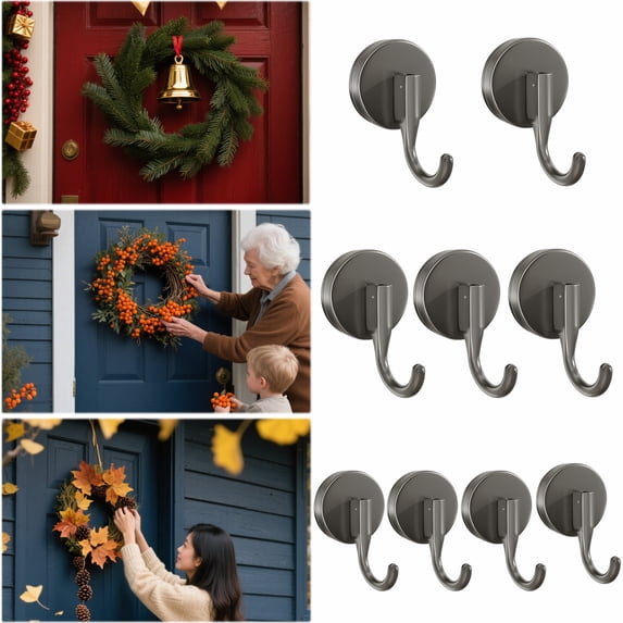 Sahpxhe 2-Pack Hooks for Hanging,Suction Cup Wreath Rattan Hanger Hardware Hooks for Glass Door/Window,No-Drill Reusable,Suitable for All Holidays,2.24X2.17in Gray-2