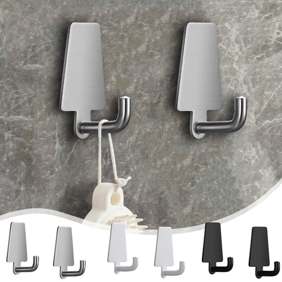 Sahpxhe 2-Pack Trapezoidal Wall Hook Towel Hooks with No-Nail Glue,Stainless Steel Hardware Hooks,No-Mark for Kitchen,Bathroom,Door,Wardrobe,2.17X1.18X0.79in Silver