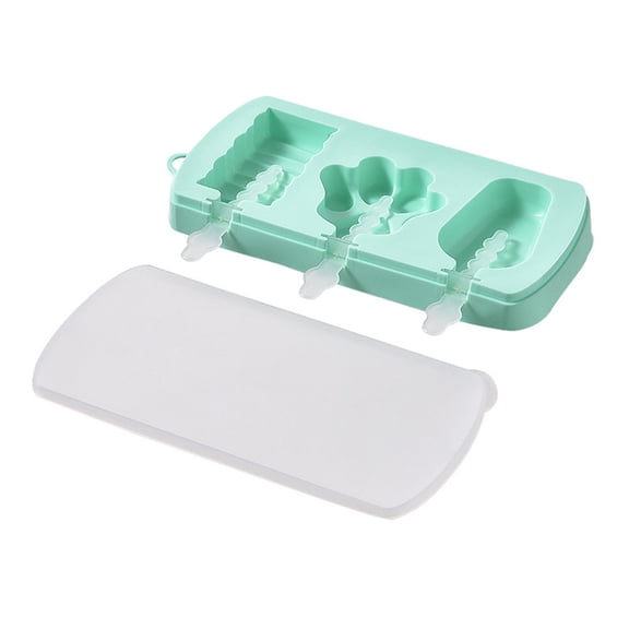 Sahpxhe 3-Cavity Diy Ice Cream Sicle Mold with Assorted Shapes Ice Box for Home Freezer,Create Frozen Treats with Juice,Yogurt,Fruit,Pudding,Bottom Push Demolding Green