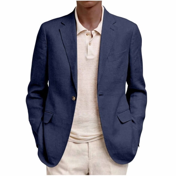 Sahpxhe Blazer for Men Single Button Long Sleeve Notch Lapel Suit Jacket Casual Relaxed-Fit Business Meeting Blazer Navy L