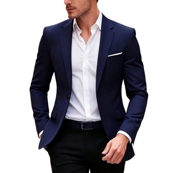 Sahpxhe Blazer for Men Slim Fit Business Casual Suit Sport Coat Long Sleeve Notch Lapel Single Button Formal Office Suit Jacket Navy S