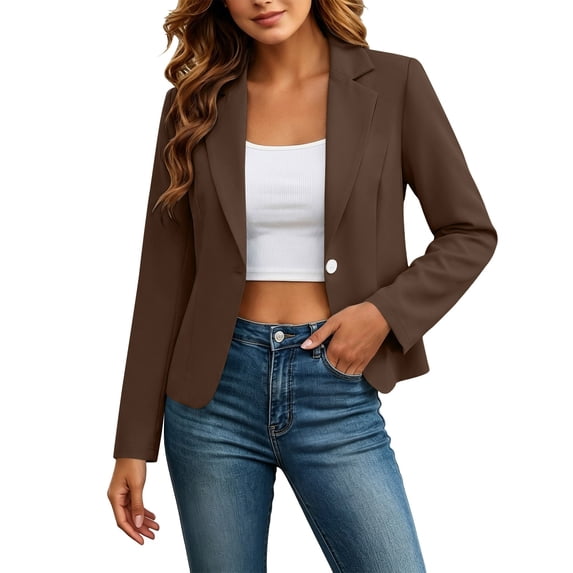 Sahpxhe Blazers for Women Business Casual Long Sleeve Lapel One Button Cropped Blazer Work Meeting Tailored Suit Jacket Brown XXL