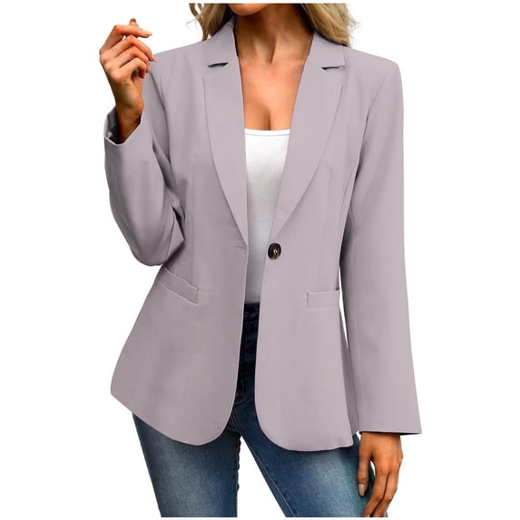 Sahpxhe Blazers for Women Single Button Long Sleeve Notched Lapel Loose Straight Fit Casual Suit Jacket for Business Office Gray XL