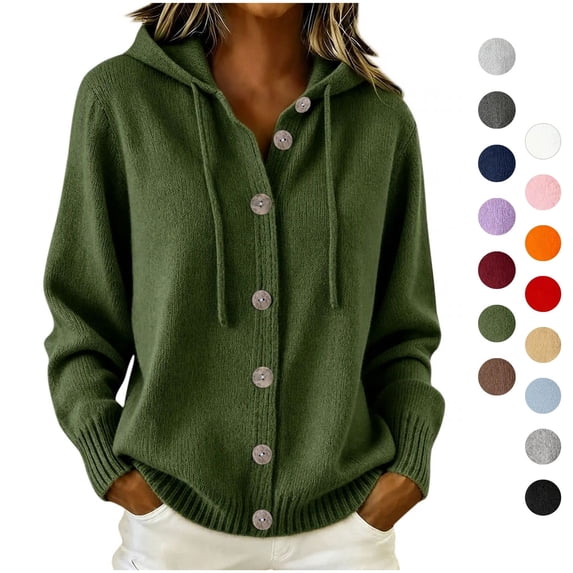 Sahpxhe Cardigan Sweaters for Women Hooded Long Sleeve Loose Fit Button down Sweater Coat Fall Casual Warm Knit Outerwear Army Green XL