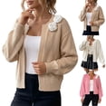 thumbnail image 1 of Sahpxhe Cardigan Sweaters for Women Long Sleeve Open Front Cropped Cardigan Pretty Sweet Casual Layering Top with Knit Flower Beige S, 1 of 8