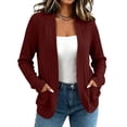 thumbnail image 1 of Sahpxhe Cardigan Sweaters for Women Open Front Long Sleeve Ribbed Knit Casual Outerwear with Pockets Relaxed Fall Layering Top Wine L, 1 of 7