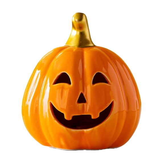 Sahpxhe Ceramic Pumpkin LED Night Light with Hollow Face for Halloween Fall Tabletop Decor