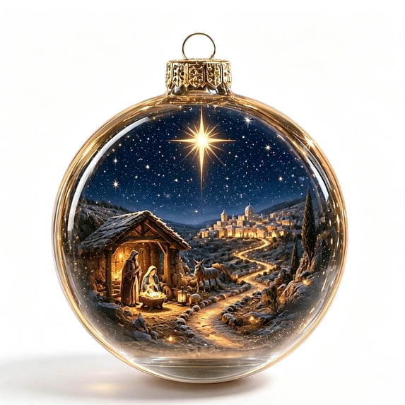 Sahpxhe Christmas Ornaments, Clear Ball Nativity Stable Scene Printed Hanging Decor for Christmas Tree Window Home Decorations