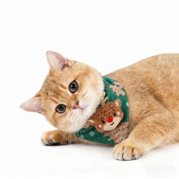 Sahpxhe Christmas Pet Triangular Scarf,Reindeer Design Cats Dogs Costume with Adjustable Snap Button,Soft Breathable Fabric for Dogs Cats Holiday Photo,12.6X4.33in Green-A
