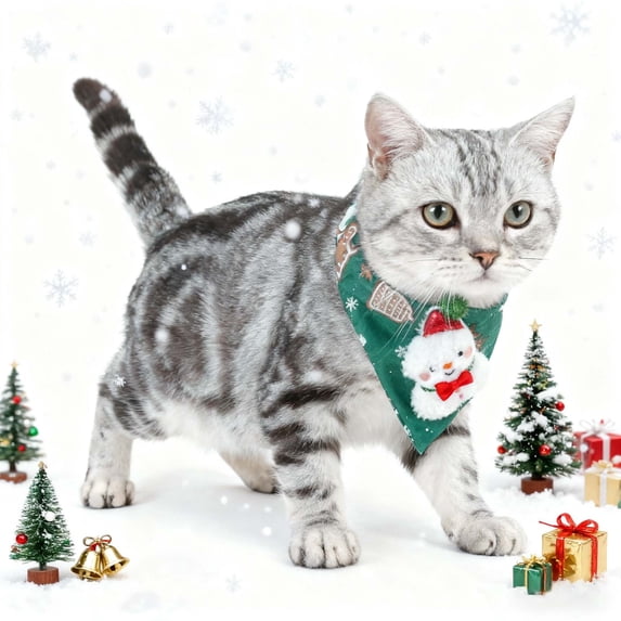 Sahpxhe Christmas Pet Triangular Scarf,Snowman Design Cats Dogs Costume with Adjustable Snap Button,Soft Breathable Fabric for Dogs Cats Holiday Photo,12.6X4.33in Green-B