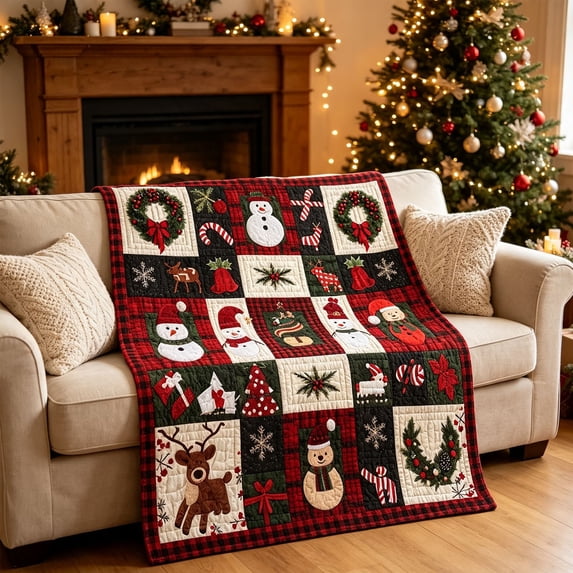 Sahpxhe Christmas Snowman Reindeer Plaid Flannel Splicing Throw Blanket,Soft Sofa Bed Couch Holiday Decor Nap Blanket Air Conditioning Blanket,59x51.18in Multicolor-L
