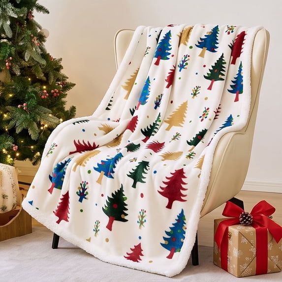 Sahpxhe Christmas Throw Blanket, Colorful Christmas Tree Sprig Dot Pattern Soft Warm Fluffy Blanket for Sofa Bed Indoor Home Decor
