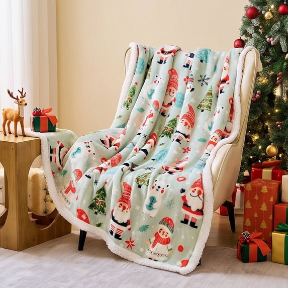 Sahpxhe Christmas Throw Blanket, Gnome Santa Snowman Polar Bear Pattern Soft Warm Fluffy Blanket for Sofa Bed Indoor Home Decor