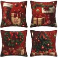 thumbnail image 1 of Sahpxhe Christmas Throw Pillow Cover 18X18 Set Of 4 Stocking Wreath Gift Boxes Pattern Soft Cushion Covers for Sofa Couch Home Decor, 1 of 7