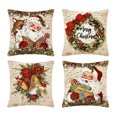 thumbnail image 1 of Sahpxhe Christmas Throw Pillow Cover 18X18 Set Of 4 Vintage Santa Wreath Golden Bells Pattern Soft Cushion Covers for Couch Home Decor, 1 of 5