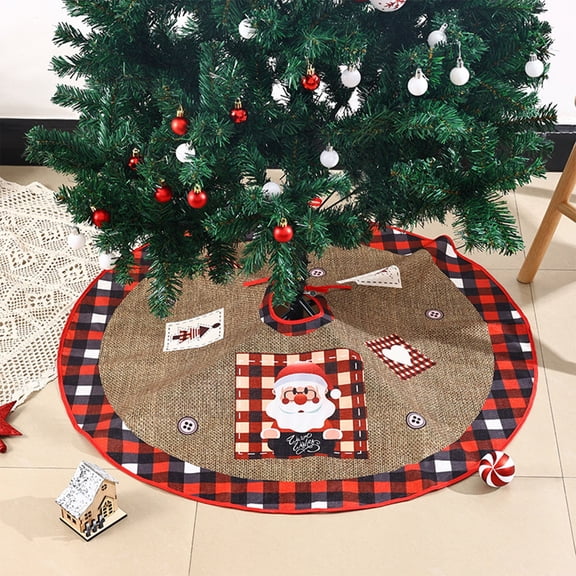 Sahpxhe Christmas Tree Skirt Burlap Santa Claus Plaid Pattern Round Christmas Tree Base Cover Indoor Xmas Home Decor