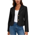 thumbnail image 1 of Sahpxhe Cropped Blazers for Women Lapel Long Sleeve Two Button Slim Fit Casual Short Suit Jacket for Business Meeting Black L, 1 of 9