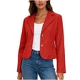 thumbnail image 1 of Sahpxhe Cropped Blazers for Women Lapel Long Sleeve Two Button Slim Fit Casual Short Suit Jacket for Business Meeting Red S, 1 of 9