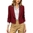 thumbnail image 1 of Sahpxhe Cropped Blazers for Women Ruched 3/4 Sleeve Shawl Collar One Button Suit Jacket Relaxed Casual Trendy Business Officewear Wine S, 1 of 9