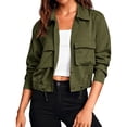 thumbnail image 1 of Sahpxhe Cropped Jackets for Women Collared Button Down Long Sleeve Cargo Jacket Casual Trendy Athletic Outerwear Streetwear Army Green M, 1 of 9