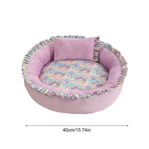 Sahpxhe Cute Dog Bed, Winter Soft Warm Round High Bolster Floral Ruffled Pet Bed With Pillow For Indoor Cats And Small Medium Dogs