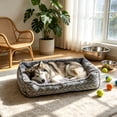 thumbnail image 1 of Sahpxhe Dog Bed, Rectangular High Bolster Warm Plush Pet Bed With Geometric Line Print For Indoor Cats And Small Medium Dogs, 1 of 6