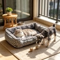 thumbnail image 1 of Sahpxhe Dog Bed, Rectangular High Bolster Warm Plush Pet Bed With Geometric Line Print For Indoor Cats And Small Medium Dogs, 1 of 5