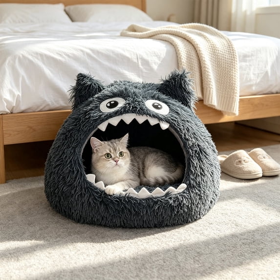 Sahpxhe Dog Bed Soft Plush Monster Shaped Pet Cave Bed, Cozy Enclosed Pet House With Fun Cartoon Appearance For Small Dogs Cats Indoor