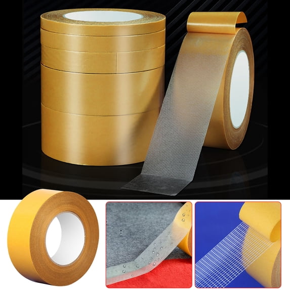 Sahpxhe Fabric Double-Sided Adhesive,Tapestrong High Viscosity Non-Marking,Transparent Mesh Carpet Tape,Heat-Resistant,Waterproof Yellow-1.18X708in