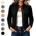 thumbnail image 1 of Sahpxhe Fall Jackets for Women Faux Suede Zip Up Stand Collar Long Sleeve Cropped Jacket Casual Comfy Outerwear Streetwear Black XL, 1 of 10