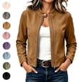 thumbnail image 1 of Sahpxhe Fall Jackets for Women Faux Suede Zip Up Stand Collar Long Sleeve Cropped Jacket Casual Comfy Outerwear Streetwear Coffee XL, 1 of 10