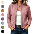 thumbnail image 1 of Sahpxhe Fall Jackets for Women Faux Suede Zip Up Stand Collar Long Sleeve Cropped Jacket Casual Comfy Outerwear Streetwear Pink M, 1 of 10